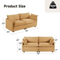 Modern Yellow Corduroy Loveseat With Two Pillows For Living -Jearey yellow jearey loveseats e46sf 2 ye 66 1000