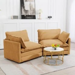 Modern Yellow Corduroy Loveseat With Two Pillows For Living -Jearey yellow jearey loveseats e46sf 2 ye c3 1000