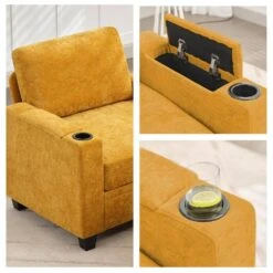 Modern 64.6 In Yellow Chenille Storage Loveseat With Cup Holder And Ottoman For Living -Jearey yellow jearey loveseats xnecw 2 gold c3 1000