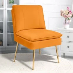 Yellow 1-Piece Armless Upholstered Leisure Tight Back Accent Side Chair With Cushion -Jearey yellow jearey ottomans e11xxy hd ye 1f 1000