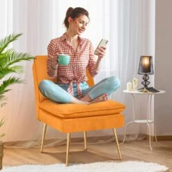 Yellow 1-Piece Armless Upholstered Leisure Tight Back Accent Side Chair With Cushion -Jearey yellow jearey ottomans e11xxy hd ye 31 1000