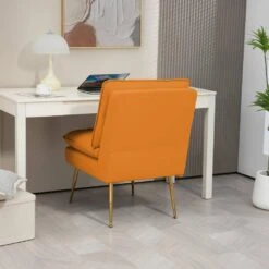 Yellow 1-Piece Armless Upholstered Leisure Tight Back Accent Side Chair With Cushion -Jearey yellow jearey ottomans e11xxy hd ye 44 1000