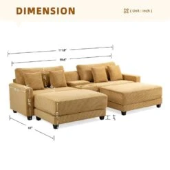 Laibai 111.81 In. Square Arm 4-Piece Velvet Modular Sectional Sofa In Yellow With Cup Holder And Ottoman -Jearey yellow jearey sectional sofas dxrabcd yellow 4f 1000