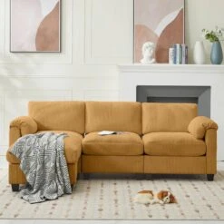 85.37 In. Corduroy Modular Rectangular Yellow Sectional Sofa With Ottoman For Living Room And Spacious Space 17 85.37 In. Corduroy Modular Rectangular Yellow Sectional Sofa With Ottoman For Living Room And Spacious Space -Jearey yellow jearey sectional sofas dxrzjsf4 yellow 31 1000