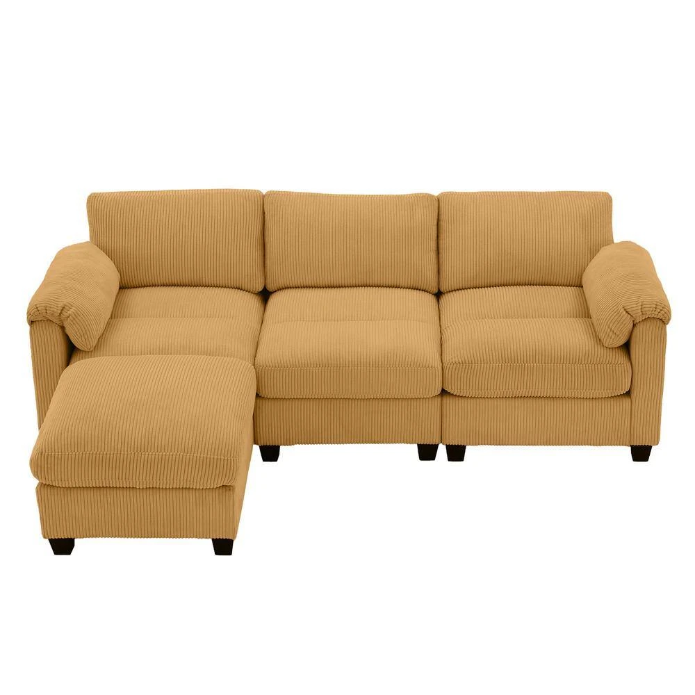 85.37 In. Corduroy Modular Rectangular Yellow Sectional Sofa With Ottoman For Living Room And Spacious Space 7 85.37 In. Corduroy Modular Rectangular Yellow Sectional Sofa With Ottoman For Living Room And Spacious Space - Image 7