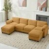 114.96 In Corduroy Modular U-Shaped Yellow Sectional Sofa With 2-Ottomans For Living Room And Spacious Space