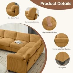 115 In. Corduroy Modular L-Shaped Yellow 7-Seat Sectional Sofa For Living Room And Spacious Space -Jearey yellow jearey sectional sofas dxrzjsf7 yellow 4f 1000