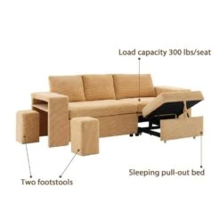 90.94in. Yellow Corduroy Upholstered L-Shaped Sleeper Sectional Sofa With Storage And Removable Ottomans For Living Room 15 90.94in. Yellow Corduroy Upholstered L-Shaped Sleeper Sectional Sofa With Storage And Removable Ottomans For Living Room -Jearey yellow jearey sectional sofas lsbsf yellow 1f 1000