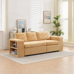 90.94in. Yellow Corduroy Upholstered L-Shaped Sleeper Sectional Sofa With Storage And Removable Ottomans For Living Room 12 90.94in. Yellow Corduroy Upholstered L-Shaped Sleeper Sectional Sofa With Storage And Removable Ottomans For Living Room -Jearey yellow jearey sectional sofas lsbsf yellow 66 1000