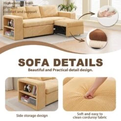 90.94in. Yellow Corduroy Upholstered L-Shaped Sleeper Sectional Sofa With Storage And Removable Ottomans For Living Room 18 90.94in. Yellow Corduroy Upholstered L-Shaped Sleeper Sectional Sofa With Storage And Removable Ottomans For Living Room -Jearey yellow jearey sectional sofas lsbsf yellow 76 1000