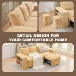 90.94in. Yellow Corduroy Upholstered L-Shaped Sleeper Sectional Sofa With Storage And Removable Ottomans For Living Room 17 90.94in. Yellow Corduroy Upholstered L-Shaped Sleeper Sectional Sofa With Storage And Removable Ottomans For Living Room -Jearey yellow jearey sectional sofas lsbsf yellow fa 1000