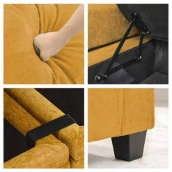 Modern 91 In. Yellow Chenille Square Arm L-Shaped Storage Sofa With Cup Holder And Ottoman For Living -Jearey yellow jearey sofas couches xnecw 3 gold 4f 1000