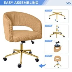 Yellow Modern Swivel And Adjustable Task Chair Tufted Office Chair With Gold Base -Jearey yellow jearey task chairs e31bgy hd lye 1f 1000