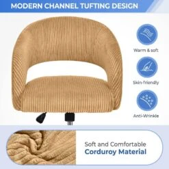 Yellow Modern Swivel And Adjustable Task Chair Tufted Office Chair With Gold Base -Jearey yellow jearey task chairs e31bgy hd lye 44 1000