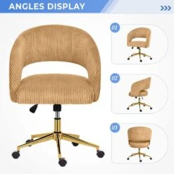 Yellow Modern Swivel And Adjustable Task Chair Tufted Office Chair With Gold Base -Jearey yellow jearey task chairs e31bgy hd lye 66 1000